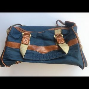 Dark blue cotton crossbody bag with leather